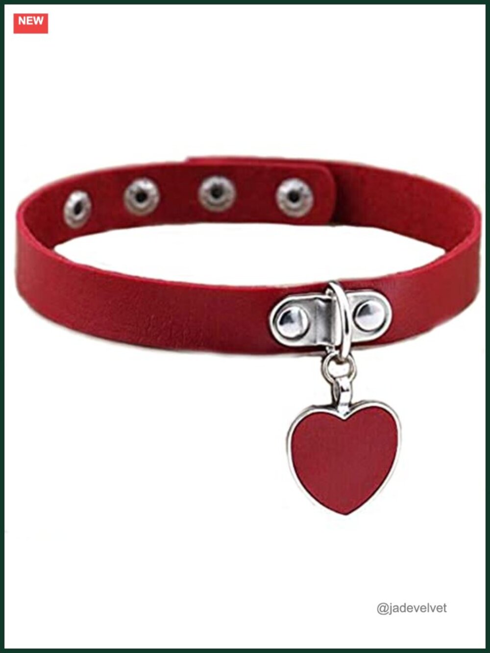 PU Leather Alloy Heart Pendant Link Choker Necklace Punk Goth